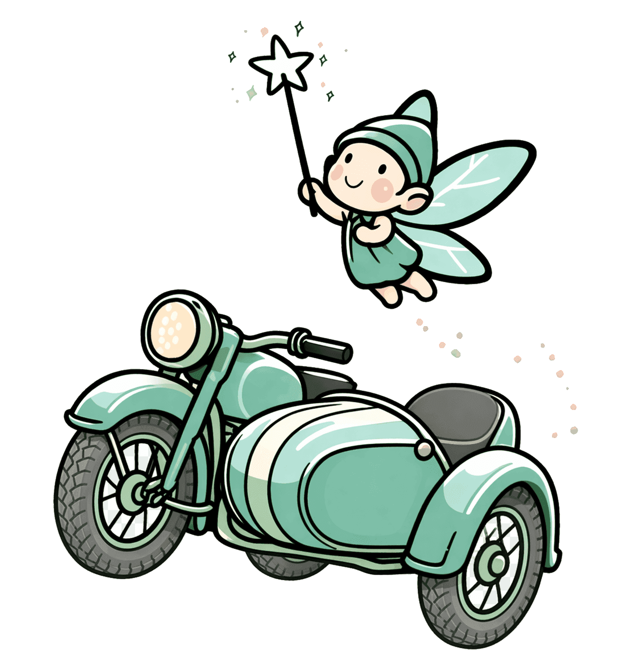 요정이 오토바이를 타고 날아오르는 일러스트